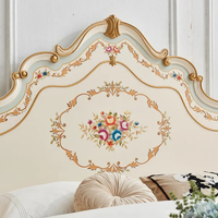 Ensemble de chambre à coucher Kiky Home Luxury French Antique personnalisé, lit king size en acajou massif blanc crème sculpté à la main avec rangement
