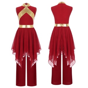 Tenue de danse liturgique pour filles de 6 à 16 ans, robe métallique avec pantalon large, ensembles pour la danse lyrique et la danse latine, spectacles sur scène - Product Image 5