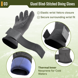 Gants de plongée en néoprène AROPEC 3 mm 5 mm, antidérapants, en caoutchouc imprimé, avec velcro élastique pour la plongée sous-marine, la plongée avec tuba et le surf - Product Image 4