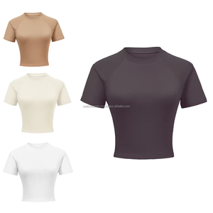 Camiseta personalizada de gran tamaño para mujer, Croptop informal de manga corta, 95% algodón, cuello redondo, Jersey suelto, camisetas, Top corto al por mayor - Product Image 5