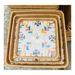Handmade Woven Serving <b>Tray</b> with Floral Pattern and Natural Finish for Residential Use - Product Image 6