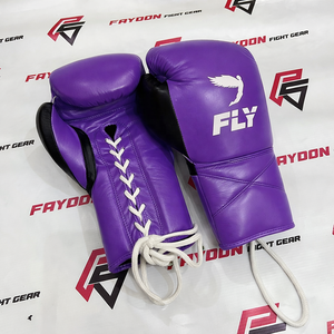 Guantes de Boxeo Fly, Último Modelo, Negros y Dorados, de Cuero Genuino, Precio Económico al por Mayor, con Cordones, para Entrenamiento de Artes Marciales y Sparring - Product Image 3