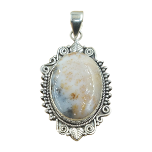 Natural Dendrite <b>Opal</b> Silver Pendant Handmade Vintage Oval Gemstone Jewelry Designer BohoStatement Healing <b>Necklace</b> Gift for Her - Product Image 1