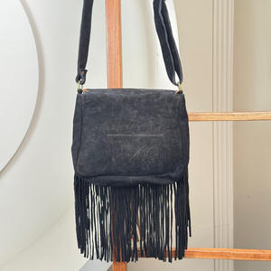 Cheveux véritables de haute qualité sur sac à franges en cuir de vachette sac à bandoulière Boho pour femmes de haute qualité avec pierre turquoise - Product Image 5