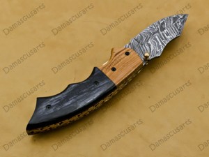 Navaja de Bolsillo Plegable de Acero de Damasco Hecha a Mano, Personalizada, Afilada como una Cuchilla, Multifuncional, para Campismo, Caza, Táctica, con Mango de Madera - Product Image 4