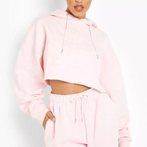 Custom Ladies Streetwear Casual Basic Long Sleeve Plain Breathable and Comfortable <b>Material</b> Cropped Hoodies for Women's - Product Image 1