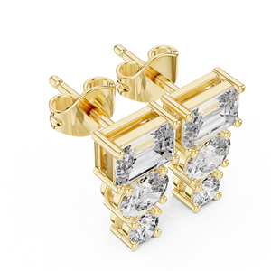 <b>Emerald</b> Cut Moissanite <b>Stud</b> Earrings 18K Gold Luxury Three Stone IGI Certified Rhodium Plated Anniversary Gift - Product Image 4