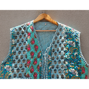 Chaleco acolchado de algodón con diseño patchwork, sin mangas, con cordón ajustable, bolsillo frontal, informal, unisex, para regalo. - Product Image 5