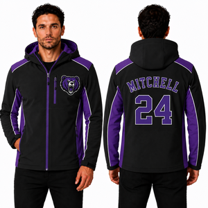 Men Custom Hooded Sports <b>Jacket</b> <b>With</b> Embroidered Team Emblem Back Name Number Softshell Wholesale OEM Clubs Teams Training - Product Image 3