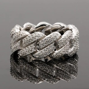 แหวนค็อกเทลโมอิสซาไนต์ดีไซน์หรูหราสำหรับทุกเพศ  ชุบโรเดียม  แบบ Cuban Link  เงินแท้ 925  ตกแต่งด้วยเพชร  สไตล์ฮิปฮอป  เครื่องประดับแฟชั่น - Product Image 1