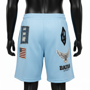 High quality 160 GSM polyester mesh <b>short</b> <b>men</b> sky blue sports training <b>shorts</b> embroidery <b>patch</b> custom logo Mesh <b>men's</b> <b>shorts</b> - Product Image 6