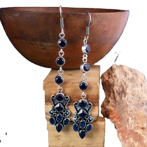 Trendy Royal Blue Zircon Brass <b>Long</b> Drop <b>Earrings</b> | Antique <b>Silver</b> Plated Boho Style Fashion Jewelry for Women - Product Image 3