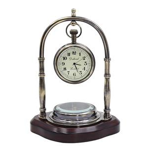 Horloge de bureau traditionnelle en laiton, mouvement mécanique, design circulaire, silencieuse, sans tic-tac, sonnerie horaire - Product Image 1