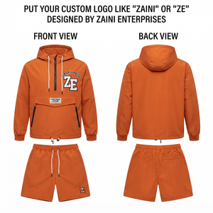 ชุดเซ็ตเสื้อแจ็คเก็ตกันลมผ้าโพลีเอสเตอร์ความหนาแน่นสูง 120 GSM สีส้มไหม้ สำหรับผู้ชาย พร้อมป้ายปักโลโก้แบบกำหนดเอง ป้ายทอ OEM ODM - Product Image 1