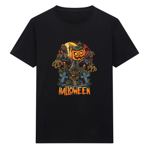 Camiseta de Manga Corta con Cuello Redondo y Estampado de Calavera de Calabaza de Halloween, Hecha a Medida en Fábrica, de Algodón, Corte Regular, Informal y Urbana - Product Image 4