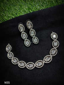 Classic American Ethnic Diamond Brass Bridal Jewelry <b>Set</b> Two-Piece <b>Necklace</b> and Earrings Antique <b>Silver</b> Plated for Wedding Party - Product Image 6