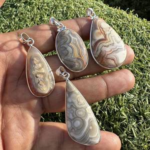Colgantes de Plata de Ley 925 con Ágata Mexicana Crazy Lace, Joyería de Ágata Laguna Lace, Colgantes de Ágata Natural Banded - Product Image 1