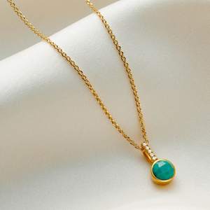 Collar de Ónix Verde, Plata de Ley 925, Chapado en Oro de 14K, Regalo de Cumpleaños para Ella, Noviembre/Deciembre - Product Image 4