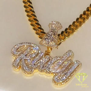 สร้อยคอจี้ชื่อแบบ Iced Out เครื่องประดับฮิปฮอปสั่งทำได้ จี้เพชร VVS Moissanite จี้ชื่อสองสี - Product Image 5