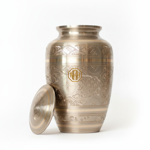 Gold Red Brass Cremation Urn for Human Ashes Handcrafted Adult Memorial Urn Golden Engraved Funeral Keepsake Supplier - Product Image 2
