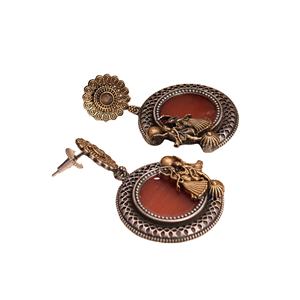 Pendientes de tuerca étnicos tradicionales de latón chapados en plata antigua con engaste de ágata para compromiso y regalo para ella - Product Image 1