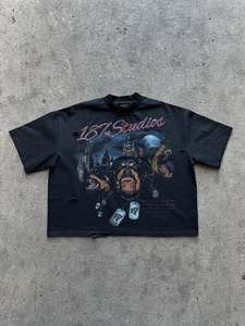 T-shirt graphique personnalisé surdimensionné en coton épais, style streetwear, avec ourlet superposé et effet délavé, imprimé, à manches courtes - Product Image 4