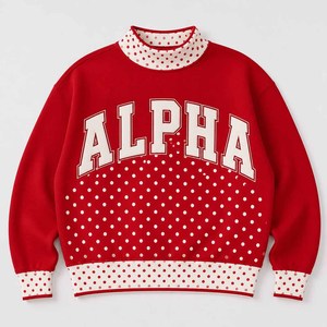 Alpha OEM Custom <b>Mock</b> <b>Neck</b> Cotton Fleece Sweatshirt Women Men Ladies Unisex Polka Dot Chenille Letter Tackle Twill College Unive - Product Image 6