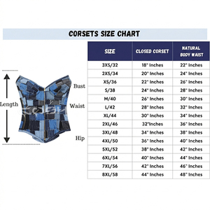 Corsé de mezclilla con patchwork personalizado para mujer, top bustier overbust, corsé moldeador de cintura de mezclilla multicolor azul, corsé moldeador de cuerpo - Product Image 5