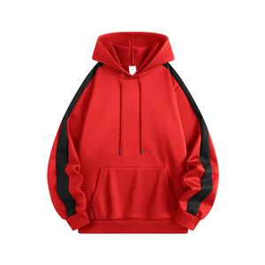 Sweat à capuche personnalisé avec bande latérale pour homme, streetwear, molleton épais blanc et rouge, pull de sport, sweat à capuche vierge, vente en gros - Product Image 4