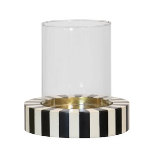 Pot à bougie en verre cylindrique avec base rayée noir et blanc pour la décoration de la maison - Product Image 3