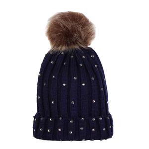 Gorro de Invierno Premium en Oferta, Cálido, con Bola de Pelo, para Recién Nacidos, Niños y Bebés, Hecho a Mano, con Rayas y Pedrería, Gorro de Punto Barato para Niñas con Bola de Pelo - Product Image 2
