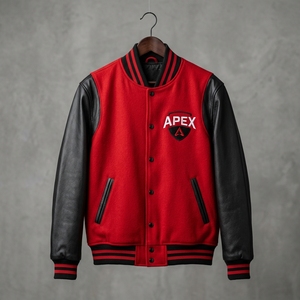 Custom Red Black <b>Letterman</b> <b>Jacket</b> Wool Body Leather Sleeves Snap Button Embroidered Patch College Style <b>Jacket</b> - Product Image 1