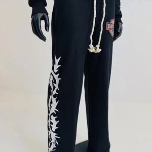 Sweat à capuche et pantalon de survêtement oversize en molleton épais 100 % coton, respirant, avec broderie losanges superposées, style streetwear, pour homme - Product Image 4