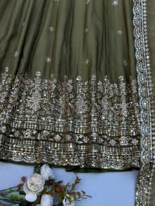 Robe Anarkali en Georgette brodée vert sauge pour femme, longueur normale, robe de mariage traditionnelle avec dupatta, séchage rapide - Product Image 5