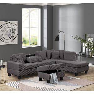 Divano Sezionale Reclinabile in Stile Moderno, Grigio, Mobili per Soggiorno in Legno - Product Image 1