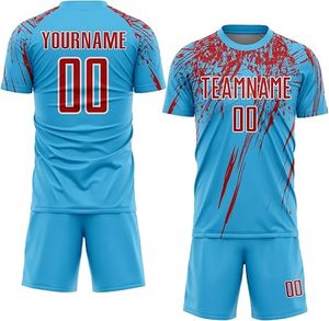 Uniforme de Fútbol Sublimado Azul Claro con Nombre del Equipo 00, Uniforme Unisex de Manga Corta que Absorbe la Humedad, para Todas las Temporadas - Product Image 3