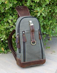 Sac bandoulière unisexe en cuir et toile, sac de poitrine, sac de voyage décontracté, sac de randonnée, mode, imperméable, fermeture éclair, vente en gros LCSB-0031 - Product Image 1