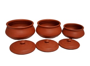 Eco-Friendly Healthy Non-Stick Rust-Proof Stocked New Design Country Style Terracotta Clay Handi Set (Set 3 Lids) Gas Cooker - Product Image 2