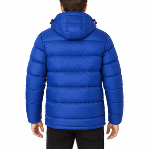 <b>Men</b> Winter <b>Puffer</b> Jacket Hooded Zipper Closure Red Casual Outerwear Thick Polyester Wadding Windproof <b>Coat</b> - Product Image 2