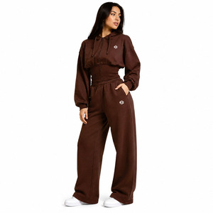 Conjunto Deportivo Informal para Mujer, Sudadera con Cierre y Pantalones Deportivos Anchos de Felpa, Conjunto Atlético de Dos Piezas al por Mayor - Product Image 1