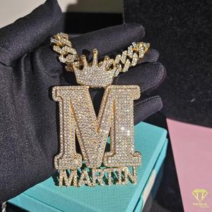 Luxury " M " Letter Pendant Moissanite Diamond Necklace Custom <b>Name</b> Hip Hop Jewelry Cuban Link <b>Chain</b> Gift - Product Image 5