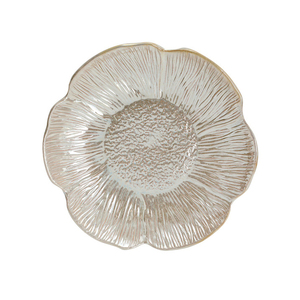 Bol décoratif en métal argenté en forme de fleur de luxe avec motif texturé, élégant plateau de table centrale pour la décoration moderne de la maison - Product Image 4