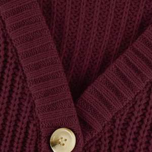 Women's Burgundy Knitted Cardigan V-Neck Full Sleeve Button Front Casual Autumn Wear 100% Acrylic Solid Color - Product Image 6