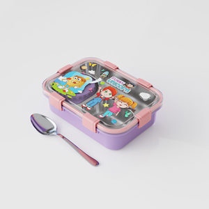 Boîte à lunch en acier inoxydable pour enfants, 3 compartiments, anti-fuite, boîte bento, conteneur de stockage alimentaire, boîte à lunch portable, boîte à lunch pour le bureau - Product Image 2