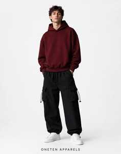 ONETEN APPARELS Sudadera con Capucha Extra Grande para Hombre, Tejido de Algodón, Felpa Francesa, Antiencogimiento, Color Borgoña - Product Image 1