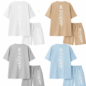 ชุดเสื้อยืดและกางเกงขาสั้นทรงโอเวอร์ไซส์สำหรับฤดูร้อน ผลิตตามสั่ง OEM เนื้อผ้าฝรั่งเศสเทอร์รี่ GSM สูง ระบายอากาศได้ดี พิมพ์ลายด้วยเทคนิคฮีททรานเฟอร์ สีพื้นแบบฟอกกรด ทนแดด - Product Image 2