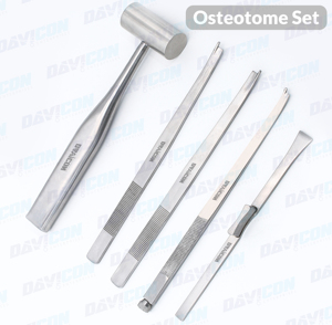 Kit d'osteotomes manuels de qualité médicale, ciseaux à os droits et courbés pour la chirurgie plastique et la chirurgie reconstructive |   Rhinoplastie - Product Image 1