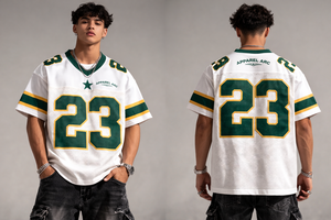 เสื้อฟุตบอลตาข่ายสีขาวเขียวแบบกำหนดเอง 23 APPAREL ARC เสื้อกีฬาแบบยูนิเซ็กซ์ OEM ขายส่ง ผู้ผลิตจากสหรัฐอเมริกา จำหน่ายจำนวนมาก - Product Image 2