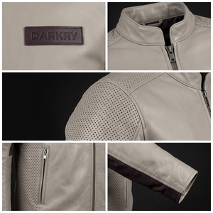 Chaqueta de Cuero Genuino Perforada Gris Claro para Hombre, Venta al por Mayor, Personalizada, OEM, ODM, Chaqueta de Motero Ventilada, Proveedor Directo de Fábrica - Product Image 6