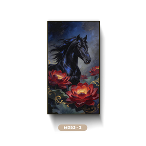 Peinture murale artisanale de chevaux au galop, peinte à la main, de haute qualité, esthétique orientale, fabriquée au Vietnam. - Product Image 1